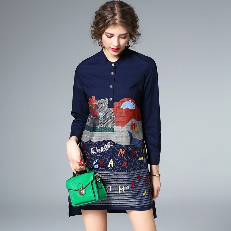 Cute Child Wear Graffiti Embroidery Long Sleeves Dress | VoguesUs
