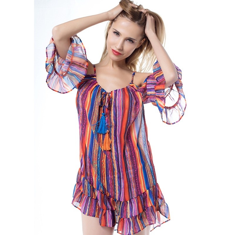 Refreshing Sweet Fashion Sexy Chiffon Strapless Tiered Ruffle Dress |