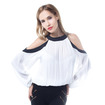 Sexy Froid Épaule En Mousseline De Soie Blouse Avec Col Contrastant