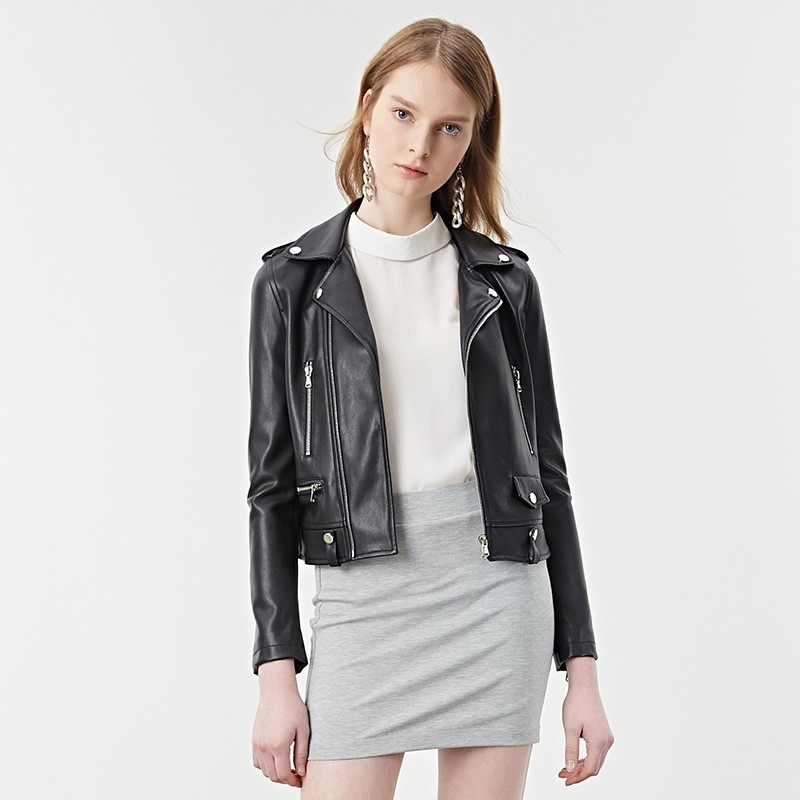 Guapo Simple Moda Slim Corto Chaqueta De Cuero
