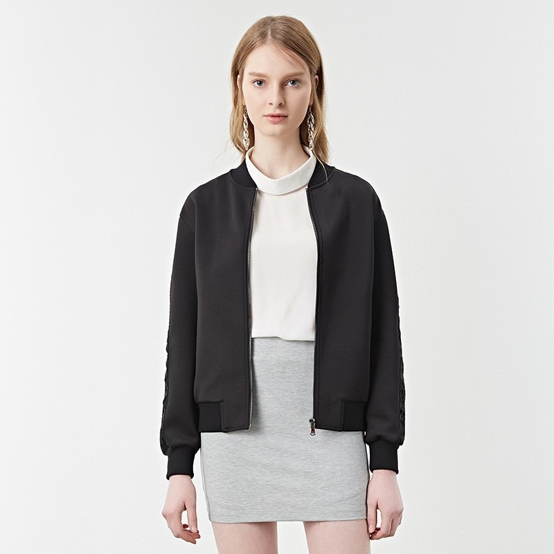 Simple Fashion Sleeve Embroidered Straight Baseball Short Jacket |