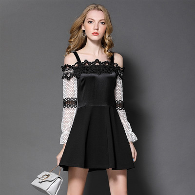 Süße Mode Stitching Lace Trägerlos Aristokratischen Wind-Kleid |