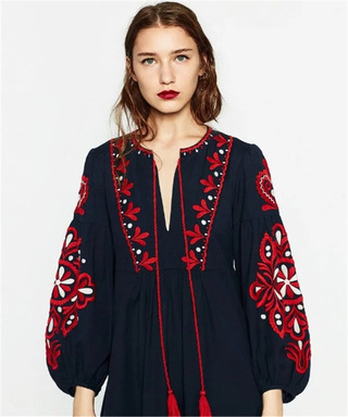 La Mode Rétro Exquis Brodé National Du Vent Robe | VoguesUs